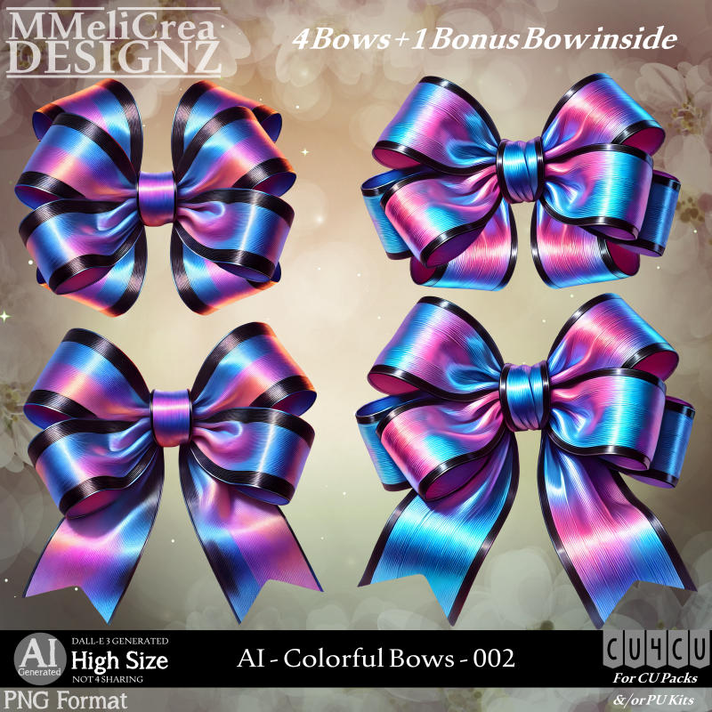 AI - CU4CU - Colorful Bows - 002 (CU4CU/PNG/PACK)